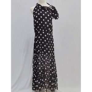 RIXO Eleanor Party Black Spot Halterneck Tie Midi Dress Size L